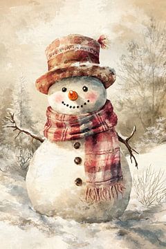 Cute snowman in winter landscape by Imperial Art House