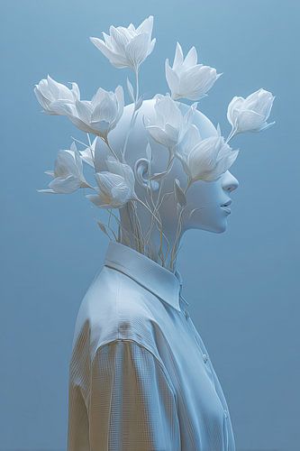surrealistisch portret vrouw met bloemen