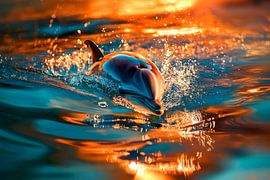 Dolphin leaps through gentle waves by Poster Art Shop