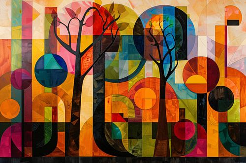 Kleurrijke Abstracte Bomen in Stedelijke Omgeving