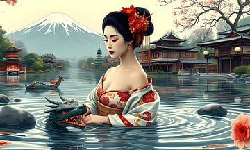 Geisha met draak van Egon Zitter