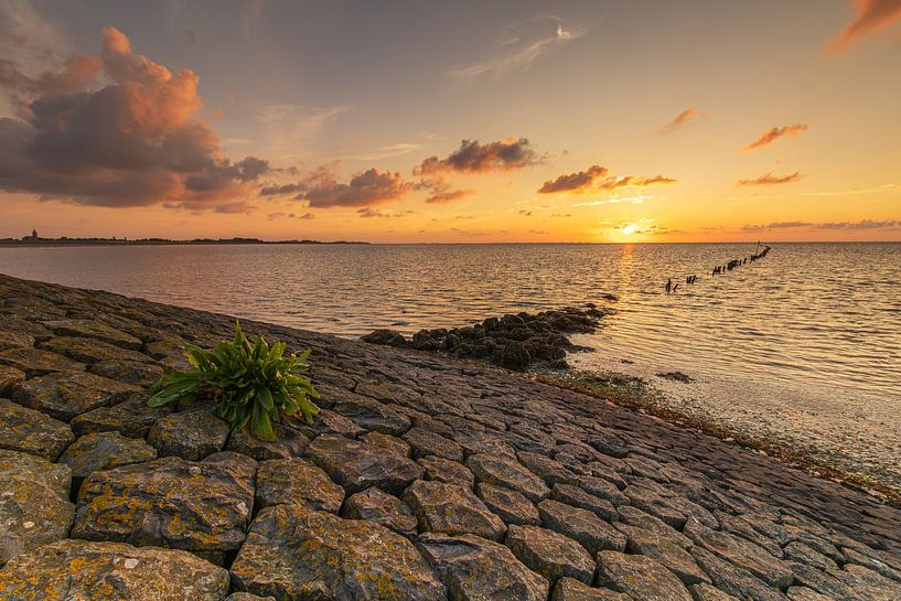 Genieten van de kleurrijke zonsondergang boven de Waddenzee bij Den Oever van Bram Lubbers