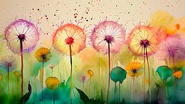 Abstrakte Pusteblumen als Aquarell von Studio Pieternel