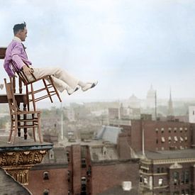 1917, Daredevil Jammie Reynolds balancing chairs
