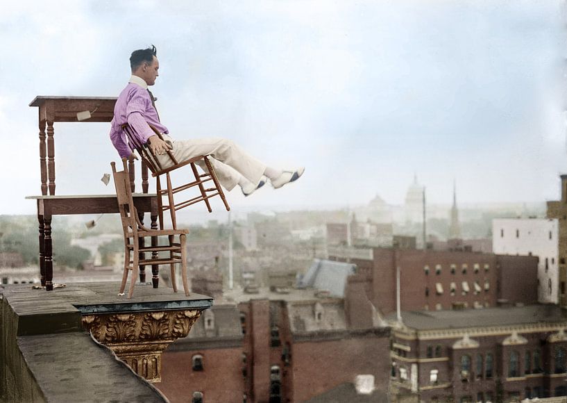 1917, Daredevil Jammie Reynolds balancing chairs by Colourful History