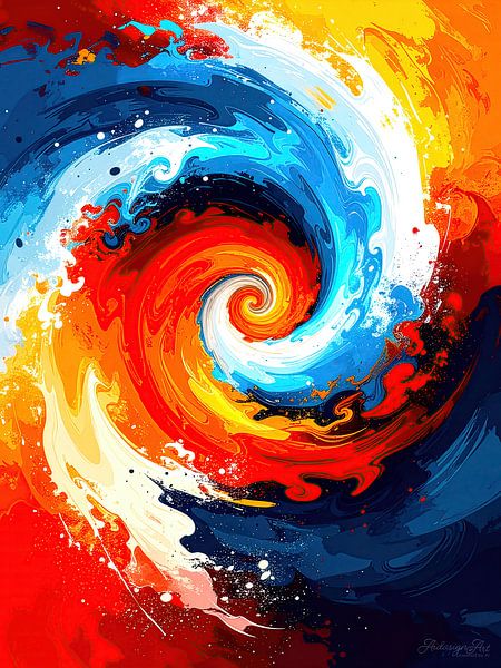 Tourbillon de contrastes abstraits : Des courants de couleurs chaudes et froides s'unissent en vagues fluides 1 de 3 par AidasignArt