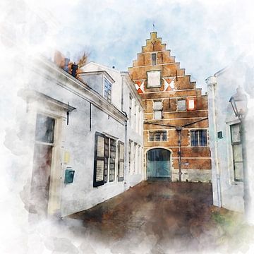 Aquarelle de l'arrière de la Stadsschuur à Middelburg, Zélande sur Danny de Klerk