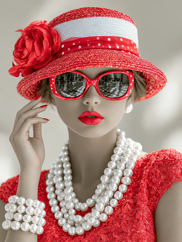 Modieuze vrouw met parelketting