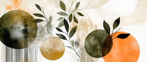 Abstracte compositie met cirkels en bladeren