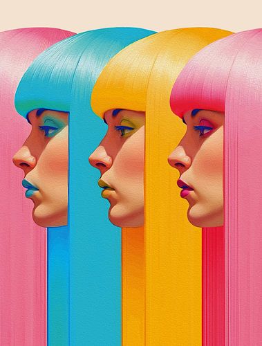 Kleurrijke Pop Art Gezichten Levendige Veelkleurige Zijprofielen