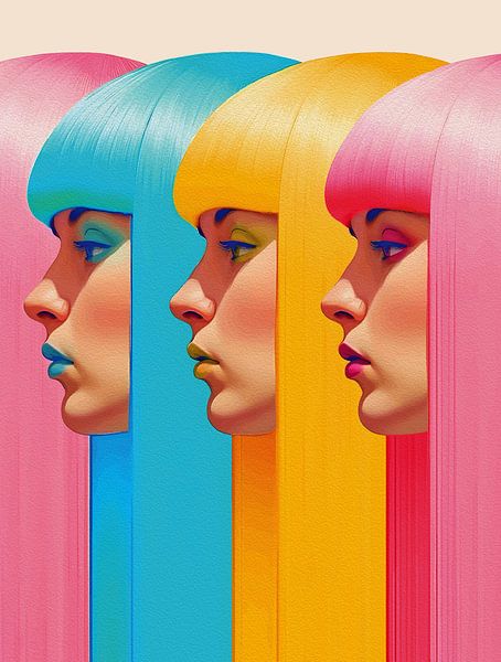 Bunte Pop-Art-Gesichter Lebendige Multicolor-Seitenprofile von Ramy Salah Hefny