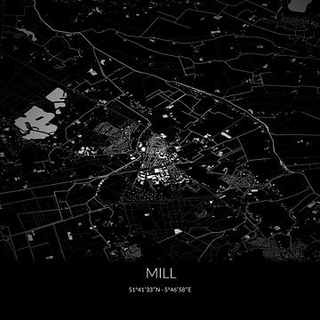 Carte en noir et blanc de Mill, Brabant du Nord. sur Rezona