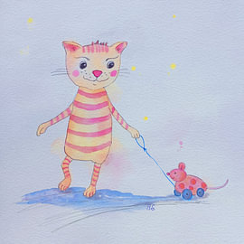 Spaziergang mit Maus - Tierillustration von Anita Gewald