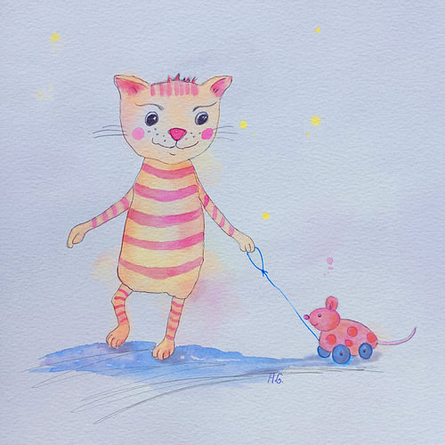 Spaziergang mit Maus - Tierillustration