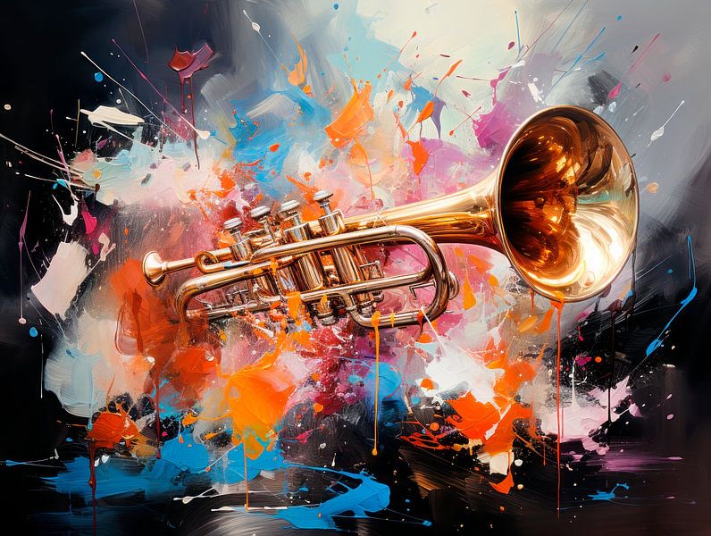 MUSIC ART Trumpet by Melanie Viola on canvas, poster, wallpaper