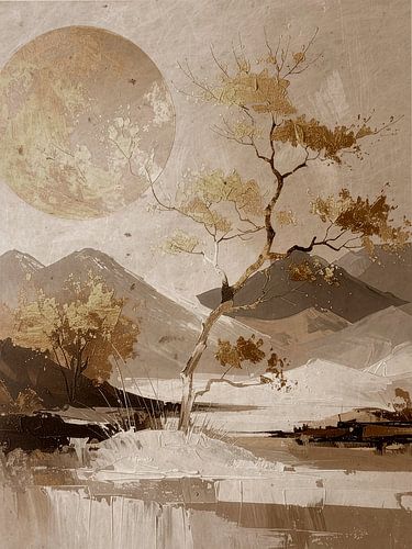 Art japonais. Paysage de montagne japonais atmosphérique