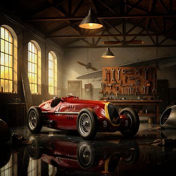 L'Alfa Romeo 8C dans un atelier d'époque