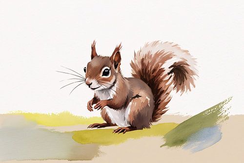 Écureuil joueur à l'aquarelle