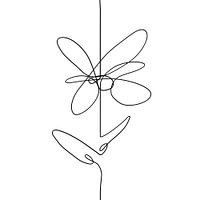 Sleek and modern artwork of an abstract flower. Black line with white background.
