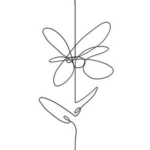 Schlankes und modernes Kunstwerk einer abstrakten Blume. Schwarze Linie mit weißem Hintergrund.