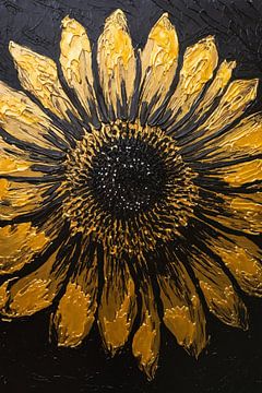 Gouden zonnebloem op zwarte achtergrond van Imperial Art House