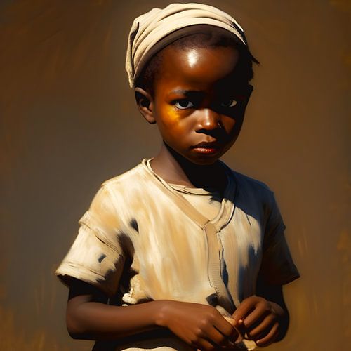 Afrikaans kindje 4. Jongentje met hoofddoek, olieverf effect