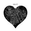 Delft in een zwarte hart  | Stadskaart als Wandcirkel van WereldkaartenShop