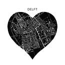 Delft en cœur noir | Plan de la ville en forme de cercle de mur par WereldkaartenShop Aperçu
