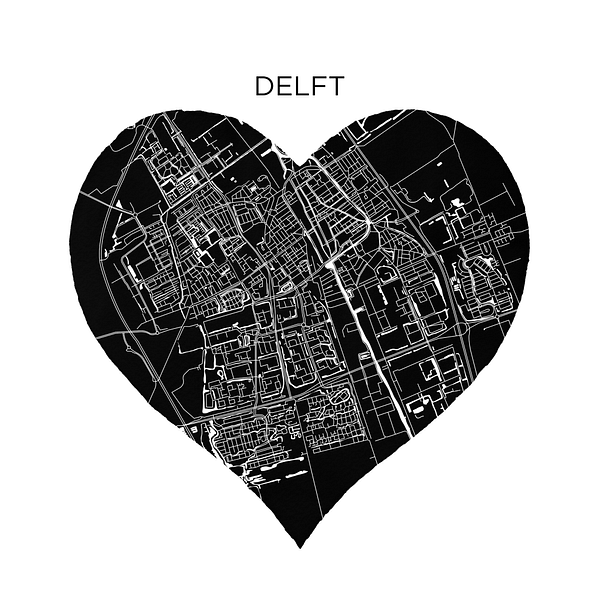 Delft in een zwarte hart  | Stadskaart als Wandcirkel van WereldkaartenShop