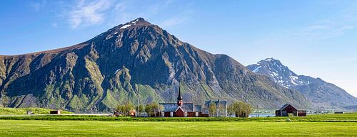 Kerk van Flakstad op de Lofoten, Noorwegen