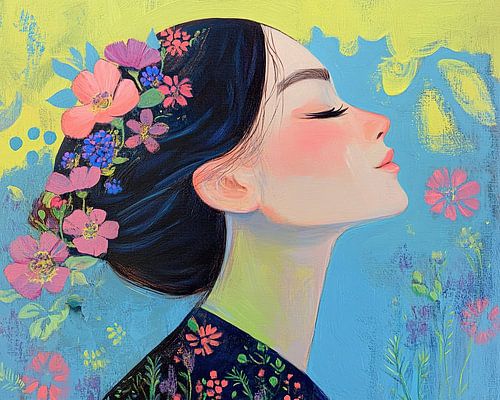 Femme rêveuse avec des fleurs