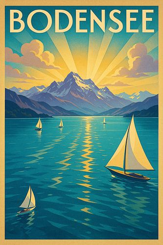 Bodensee Vintage Travel Poster - Alpen-See-Landschaft von Travel Shop
