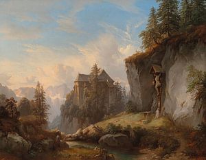 Franz Barbarini, Berglandschaft mit Kapelle und Kruzifix, 1853
