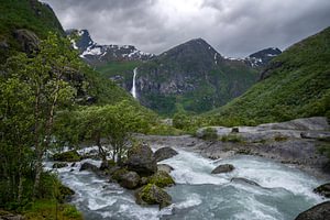 The Briksdalselva river, near the Briksdalsbreen glacier in Norway