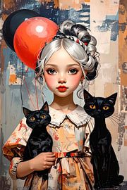 Girl with her cats... by Ans Bastiaanssen