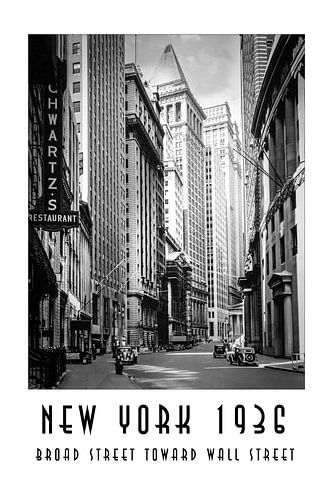 New York 1936: Broad Street richting Wall Street
