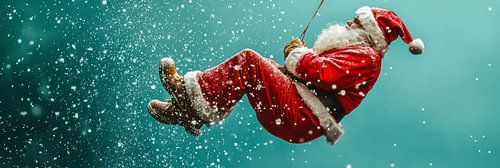 Kerstman in actie in een wervel van sneeuw