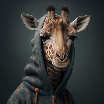 Giraffe met hoodie van Carla van Zomeren
