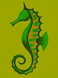 Illustration of an abstract Seahorse in Olive Green by STUDIO ARTSY