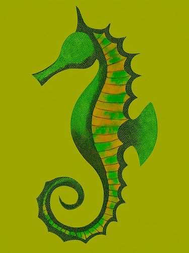 Illustration d'un hippocampe abstrait en vert olive