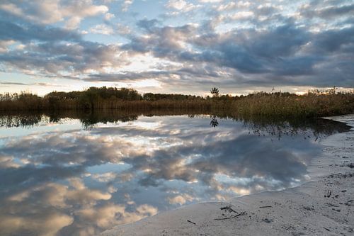 Reflection cloud sky in the lake of Geestmerambacht recreation area