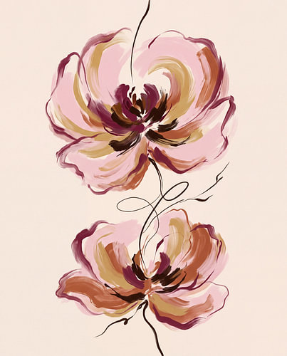 Abstrakte Blumen in Rosa und Ocker
