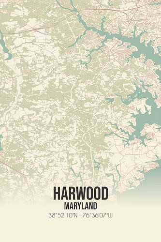 Alte Karte von Harwood (Maryland), USA.