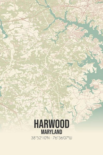 Vintage map of Harwood (Maryland), USA. by Prints of Place
