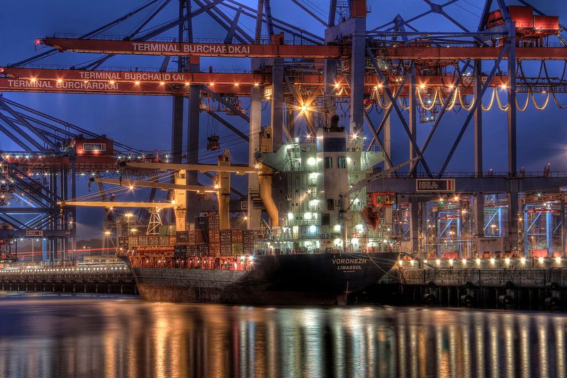 Hamburg - Kleines Containerschiff am Burchardkai von Sabine Wagner