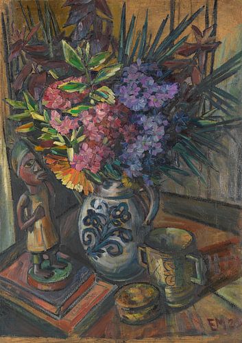Emil Maetzel, Bloemenstilleven met Afrikaanse figuur, 1920