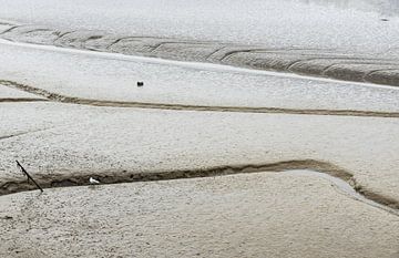 Sillons de boue sur la plage et eaux peu profondes de l'Océa Atlantique sur Werner Lerooy