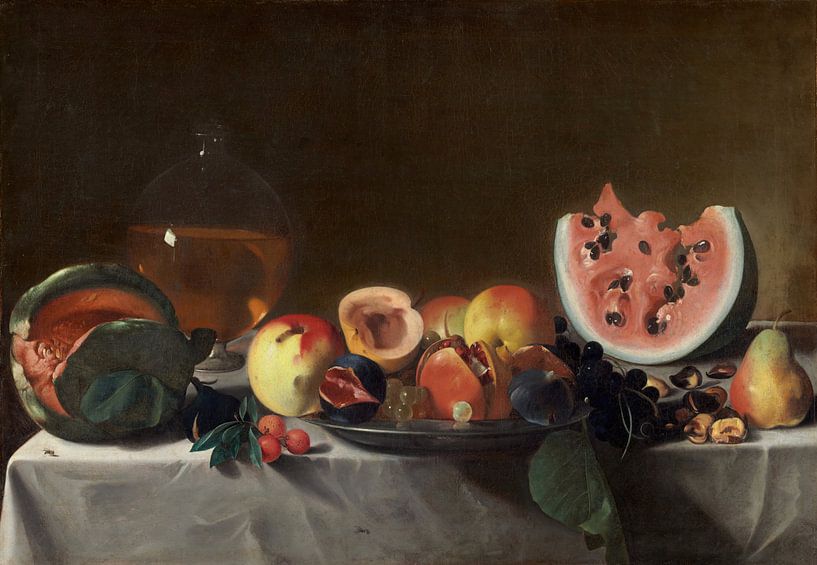 Still Life with Fruit and Carafe (ca. 1610–1620) by Pensionante del Saraceni. by Dina Dankers