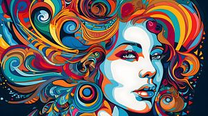 Femme, profil, formes géométriques et couleurs vives