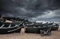 Fishing boats on the beach of Casablanca in Morocco during a severe storm by Bas Meelker thumbnail